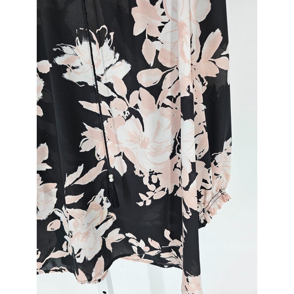 Karl Lagerfeld paris Womens Sz 2X Long Sleeve Blouse Black Pink Floral - Picture 2 of 4